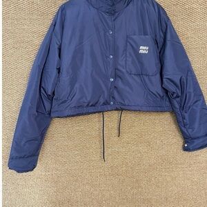 Miu Miu Deep Blue Cropped Puffer Jacket